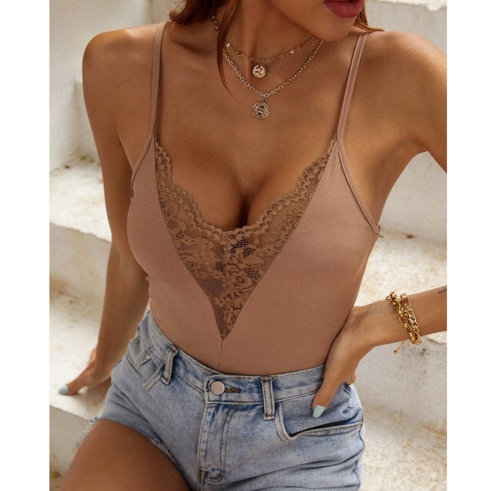 Tan Lace Insert Cami Top